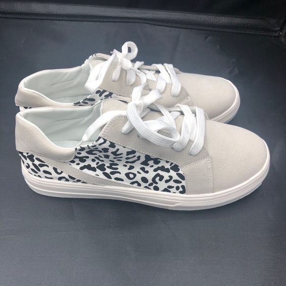 Gray leopard print patchwork sneakers - Picture 4 of 13